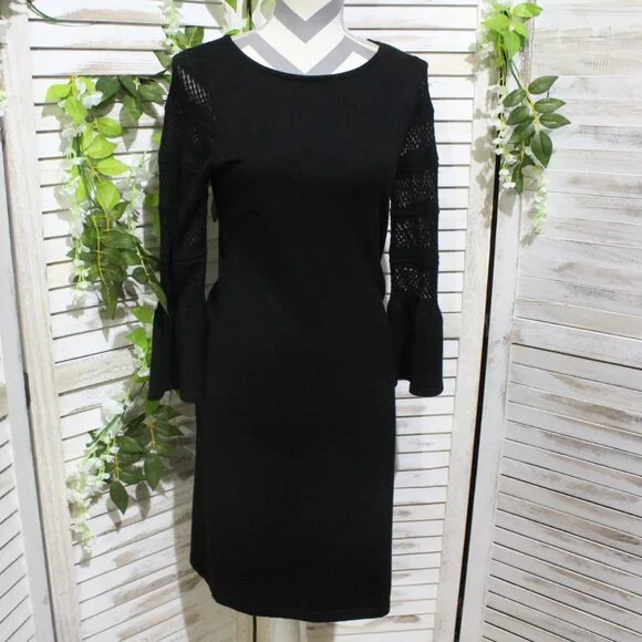 Calvin Klein | Dresses | Calvin Klein Bell Crochet Sleeve Black Sweater  Dress 93 | Poshmark